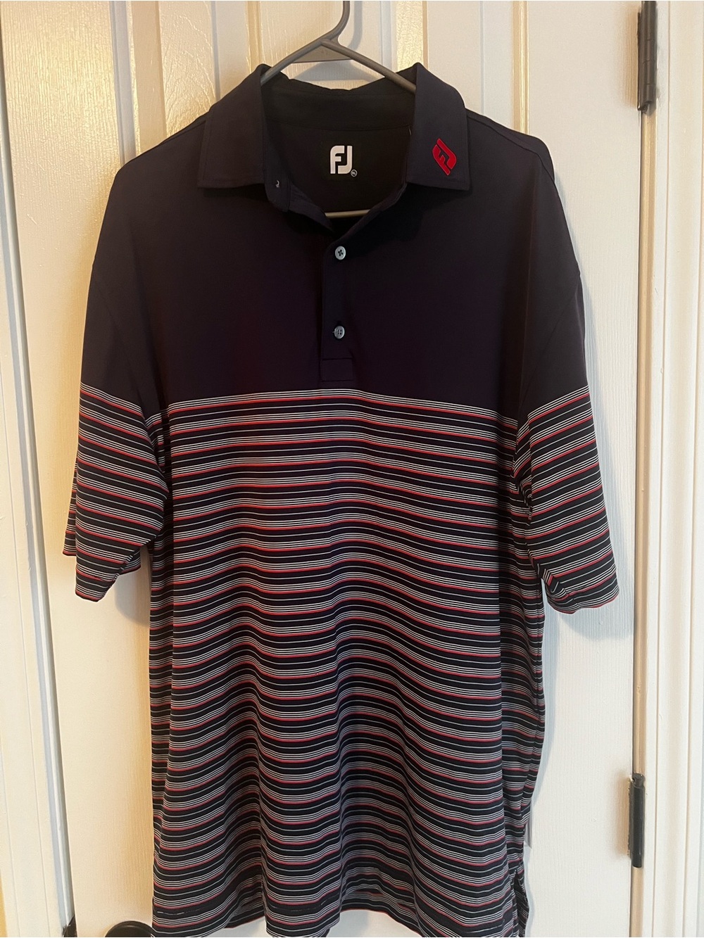 FootJoy Navy Polo with Red and Gray Stripes